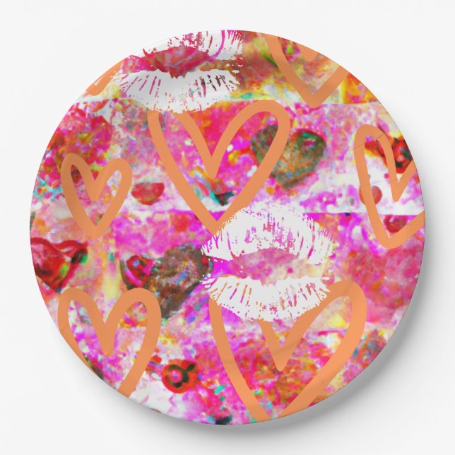 Prato De Papel Corações e Lábios (Frente)