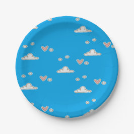 Prato De Papel Corações e nuvens em azul