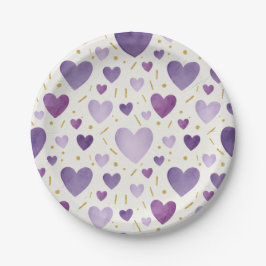 Prato De Papel Corações em Aquarela & Purpurina Dourada Caprichos