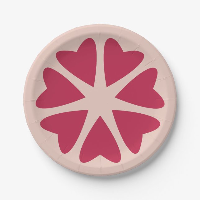 Prato De Papel Corações Nucleares - vermelho magenta - imagem. (Frente)