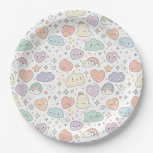 Prato De Papel Corações Pastéis e Nuvens Sonho em Aquarela (6)