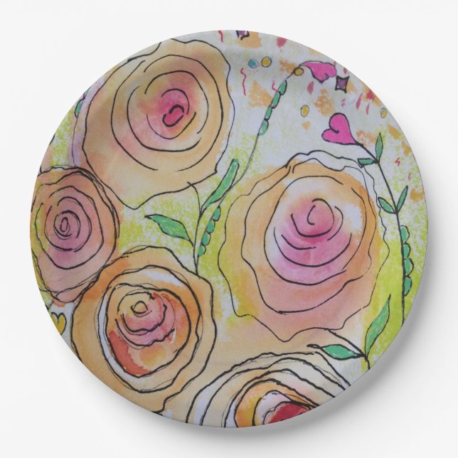 Prato De Papel Corações Pequenos Flores Grandes (Frente)