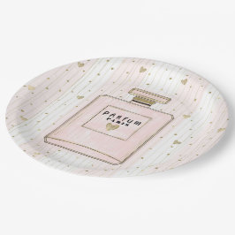 Prato De Papel Corações Rosa e Dourado Paris Perfume Moda Chic