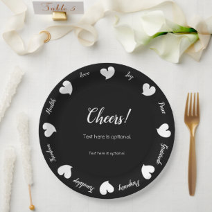 Prato De Papel Corações Sinceros Branco e Preto - Texto Personali