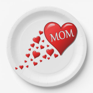 PRATO DE PAPEL CORAÇÕES VERMELHAS PARA A MÃE