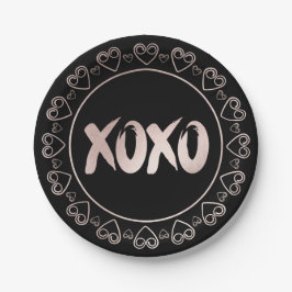 Prato De Papel Corações XOXO Cor-de-rosa | Esmagamento Mão-Curso