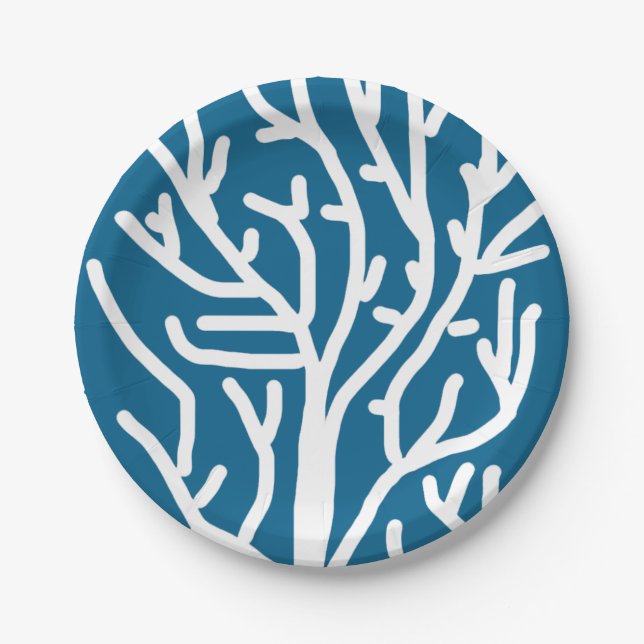 Prato De Papel Coral branco sobre a vida aquática azul (Frente)