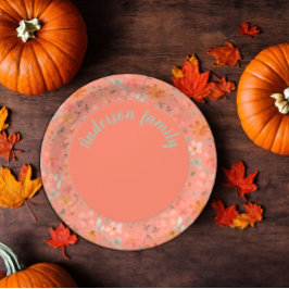 Prato De Papel Coral laranja floral aquarela