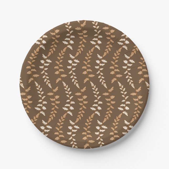 Prato De Papel Cordas de samambaia marrons Boho - padrão contínuo (Frente)