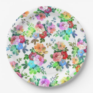 Prato De Papel Cores-d'água bonitas pintar rosas florais