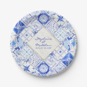 Prato De Papel Cores d'água Russo País Azul Azulejo Branco Diaman
