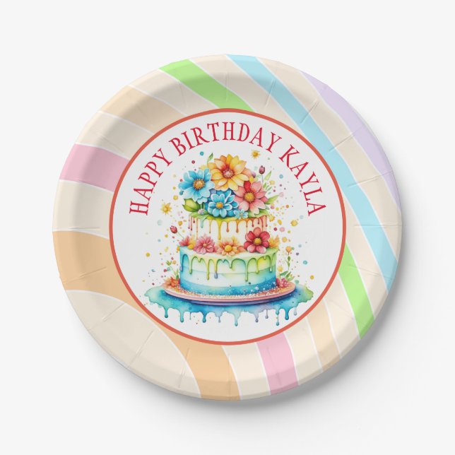 Prato De Papel Cores e Festas de aniversário retrorreflectores (Frente)