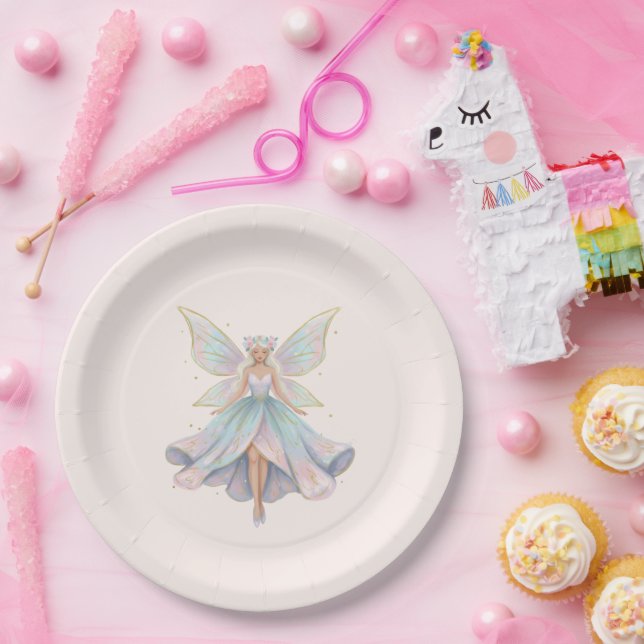 Prato De Papel Cores Pastéis de Anjo Mágico Fada (Festa)