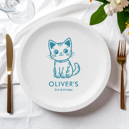 Prato De Papel Cores personalizadas gatinho azul