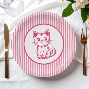 Prato De Papel Cores personalizadas gatinho rosa