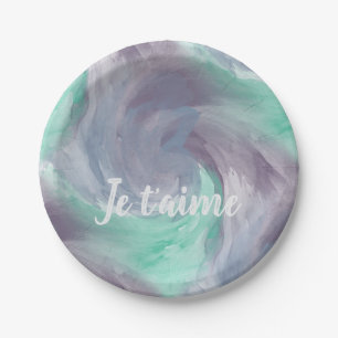 Prato De Papel Cores Verdes Púrpuros, Tie-Dye, Aquarelas no Amor