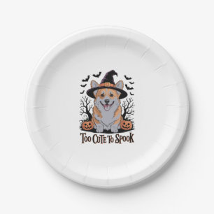 Prato De Papel Corgi bonitinho do Halloween no Chapéu das Bruxas