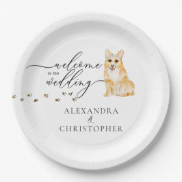Prato De Papel Corgi Cachorro Bem-vindo ao conjunto de casamento