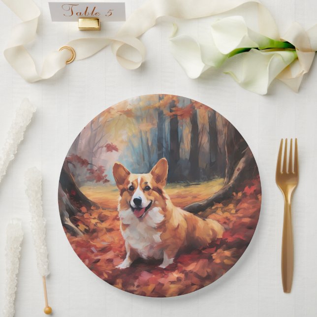 Prato De Papel Corgi no outono Folhas caem inspiração (Casamento)