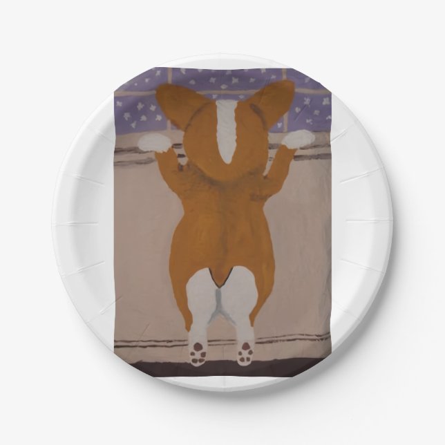 Prato De Papel Corgi olhando pela janela (Frente)