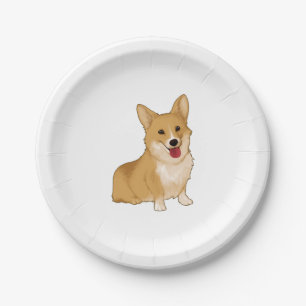 Prato De Papel Corgi sorridente