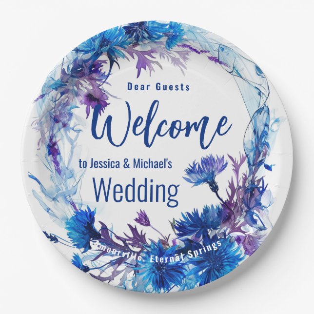Prato De Papel 💍 🪻 Cornflower e Elegância Lavanda (Frente)