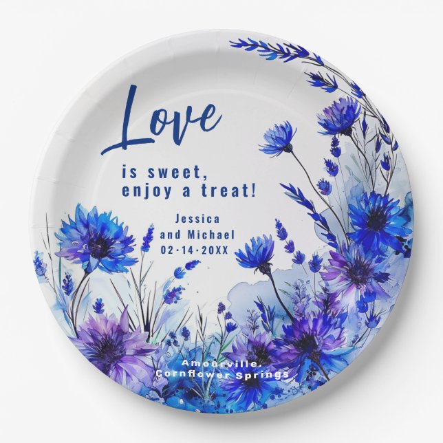 Prato De Papel 💍 Cornflower e Elegância Lavanda (Frente)