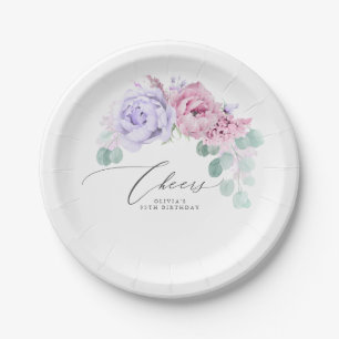 Prato De Papel Coroa Botânica Elegante de Flores Roxas e Rosadas