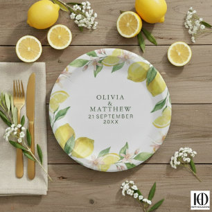 Prato De Papel Coroa de Aquarela Casamento Cítrico Mediterrâneo