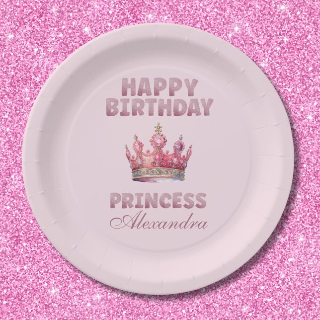Prato De Papel Coroa de Brilho Cor-de-Rosa Princesa Conto de Fada (Criador carregado)