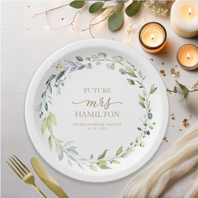 Prato De Papel Coroa de Eucalipto Verde Chá de Noiva em Papel (Criador carregado)