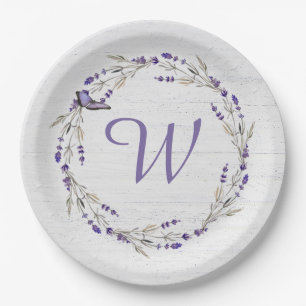 Prato De Papel Coroa de Lavanda de Aniversário com Monograma 