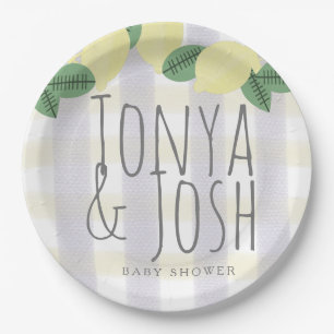 Prato De Papel Coroa de Limão Moderno Citrino Amarelo Cinza