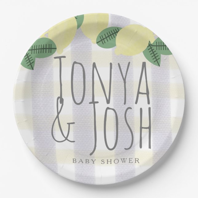 Prato De Papel Coroa de Limão Moderno Citrino Amarelo Cinza (Frente)