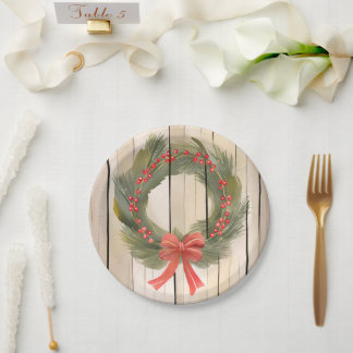 Prato De Papel Coroa de Natal com Laço Vermelho | Pretty Pine Aqu