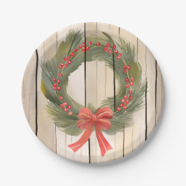 Prato De Papel Coroa de Natal com Laço Vermelho | Pretty Pine Aqu