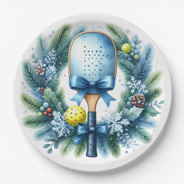 Prato De Papel Coroa de Natal de Pickleball (Frente)
