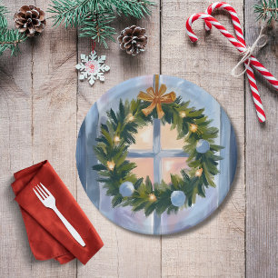 Prato De Papel Coroa de Natal em Aquarela