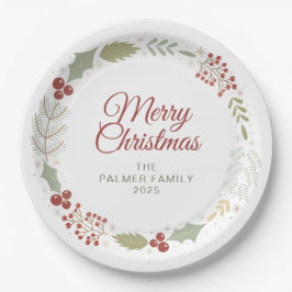 Prato De Papel Coroa de Natal Floral Elegante Nome Personalizado 