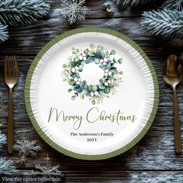 Prato De Papel Coroa de Natal Moderna Boho em Estilo Botânico (Modern Boho Christmas Wreath in Botanical Style

)