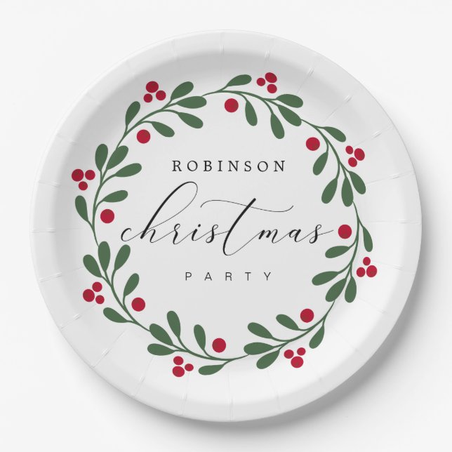Prato De Papel Coroa de Natal Personalizada para Festa de Natal (Frente)