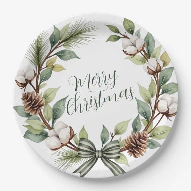 Prato De Papel Coroa de Natal Rústica (Frente)