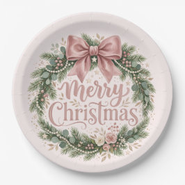 Prato De Papel Coroa de Natal Tradicional Rosa | Pinkmas