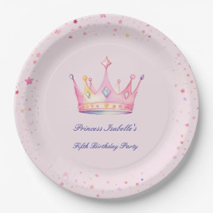 Prato De Papel Coroa de Princesa Rosa Pastel Aniversário de Menin