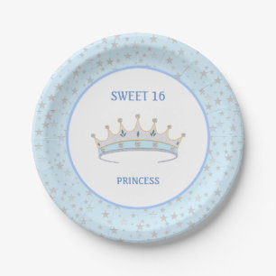 Prato De Papel Coroa de Princesa Sweet 16 & Confetes de Estrelas