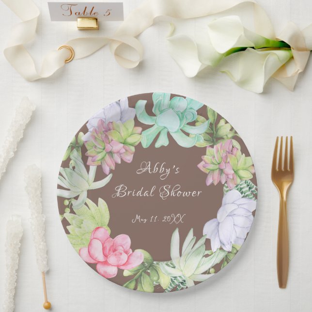 Prato De Papel Coroa de Verduras Suculentas para Chá de Noiva (Casamento)