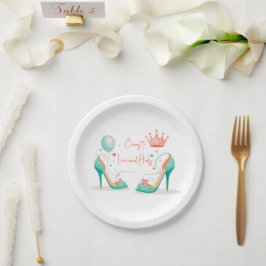 Prato De Papel Coroa e Saltos Altos – Tema Rosa e Verde Menta Gla
