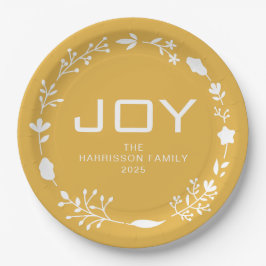 Prato De Papel Coroa Floral de Natal Joy Família Nome Personaliza