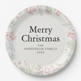 Prato De Papel Coroa Floral de Natal Joy Família Nome Personaliza
