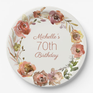 Prato De Papel Coroa Floral de Terracota Ferrugem para 70º Aniver